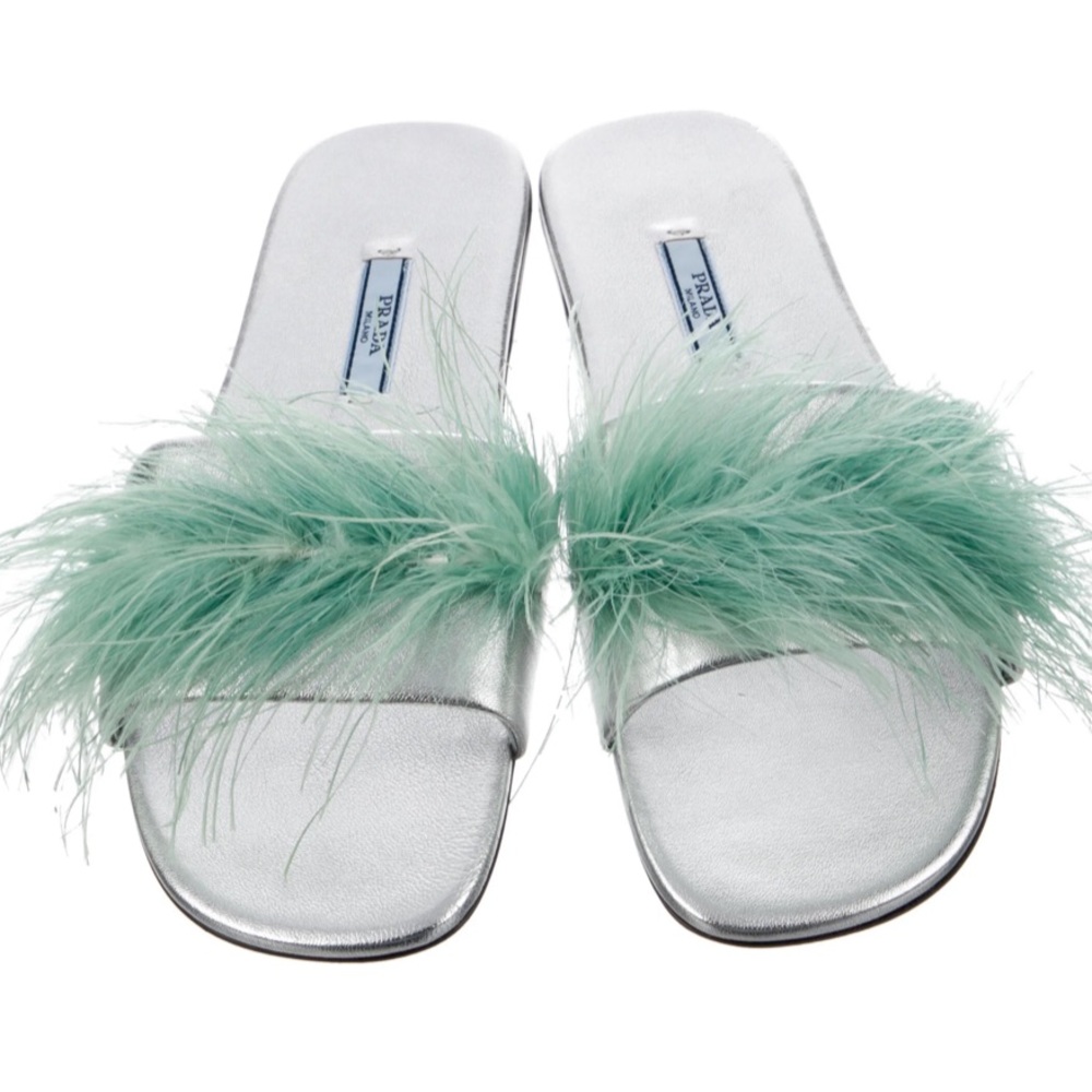 Prada feather leather sandals